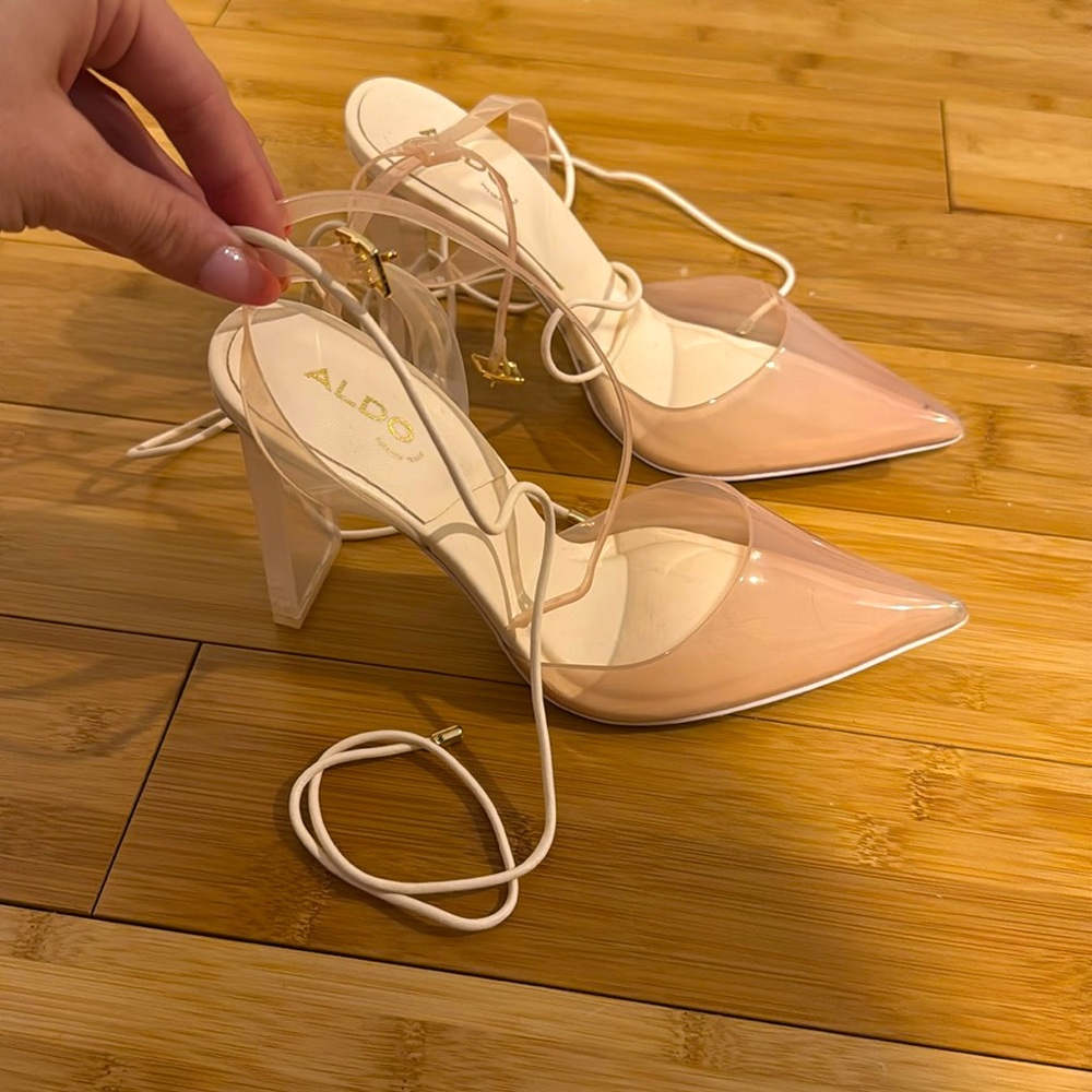 Pink Aldo Ankle-Strap Tie-Up Wrap Pumps